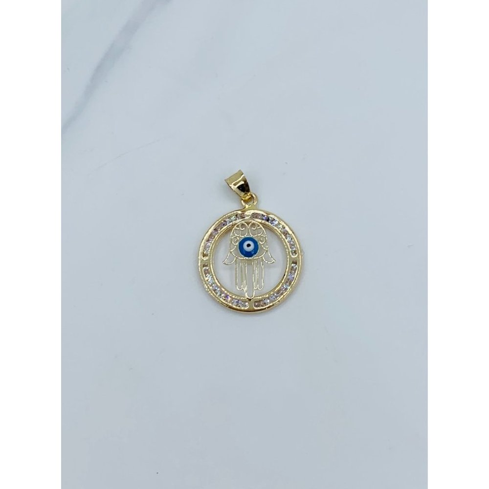 ❤️ 14k solid gold women pendant evil eye on palm hamsa